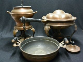 Vintage Copper Coffee Urn And Chafing Dish Assortment; Gt Sutterley,  Phila