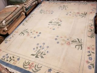 9x12 Indo Chinese Rug Vintage Aubusson Authentic 100 Wool Oriental Rug Fine