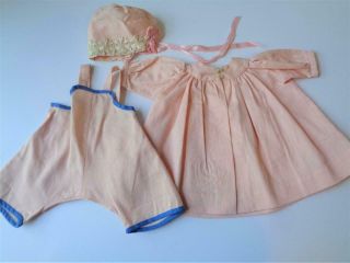 Vintage 1940s - 50s Pink Doll Outfit Sunsuit Coat Bonnet Fits 16 " Madame Alexander