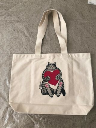 B.  Kliban Cat Heart Cotton Large Shoulder Tote Bag Vintage 90 