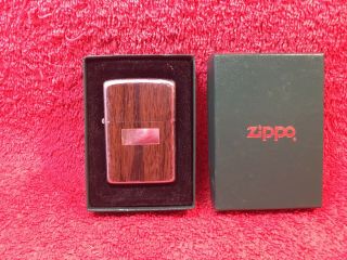 Vintage Zippo Double Sided Faux Wood Grain Lighter W/ Box - Blank Monogram Area