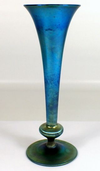 8 " Antique Louis C.  Tiffany Favrile Signed Iridescent Art Glass Trumpet Vase