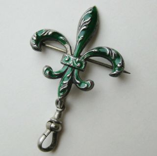Antique Victorian Sterling Silver Guilloche Enamel Fleur De Lis Vtg Watch Pin
