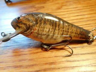 Vintage Bagley Wood Small Fry Crankbait Fishing Lure - Smallmouth Bass On White