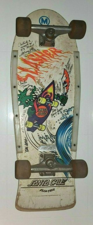 Vintage Autographed Santa Cruz Slasher Skateboard Deck Complete Oj Ii 90