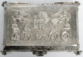 Antique Peruvian Sterling Silver Box With Great Pre - Columbian Designs