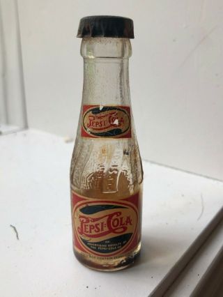 Rare Vintage Pepsi Cola Mini Glass Bottle Cap Acl Swirl Bottle Billy’s