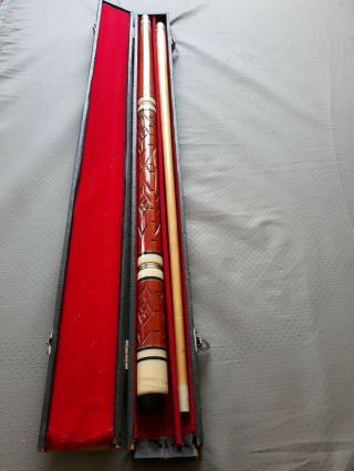 Vintage Hand - Carved Wooden Pool Cue Stick With Hardshell Case