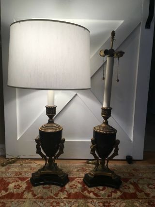 ANTIQUE FRENCH NEOCLASSICAL MARBLE & BRONZE URN LAMPS 2