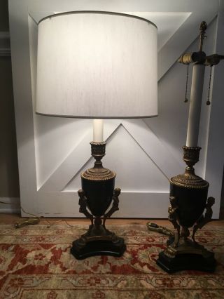 ANTIQUE FRENCH NEOCLASSICAL MARBLE & BRONZE URN LAMPS 3