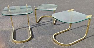 Mid Century Modern Milo Baughman Designed Brass & Glass Nesting Tables