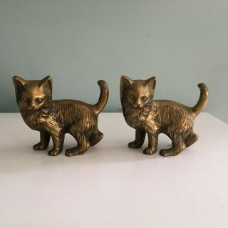 Brass Cats Vintage Small 3.  5” Kittens Decorative Figurines Korea