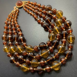 Vintage High End Statement Necklace 16” Heavy Amber Lucite Gold Tone Lot6