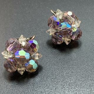 Coro High End Vintage Clip Earrings Ab Purple Crystal Beads Lot6