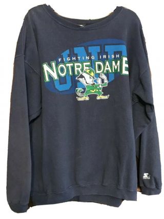 Vintage Starter University Of Notre Dame Sweatshirt Football Logo Usa Blue Xl