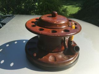 Vintage Pipe Stand - 12 Pipe Stand With Rotating Base And Tobacco Holder