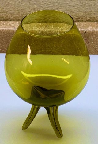 Vintage MCM Viking Avocado Green 3 Leg / Foot Fish Bowl Vase Candy Dish 3