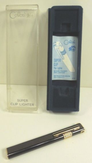Vintage Colibri Slim Clip Butane Pocket Pipe Lighter In Display Box