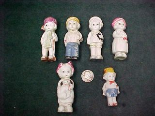 6 Antique Frozen Charlotte Bisque Dolls 2.  5 " To 3.  5 " Hand Painted Japan