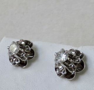 Antique.  40 Ct.  Old Transitional Cut Diamond Stud Earrings 14k White Gold Mounts