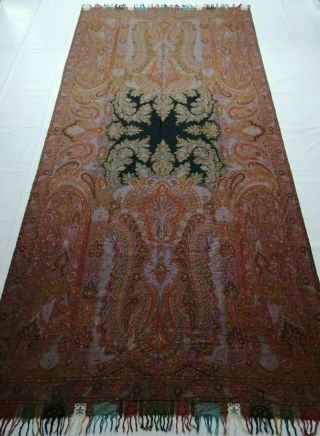Antique French Paisley Kashmir Shawl Woolen Multi Color 343x162cm