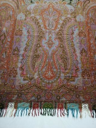 Antique French Paisley Kashmir Shawl Woolen Multi Color 343x162cm 3