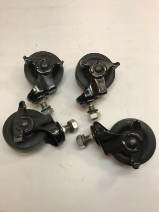 4 Vintage Bassick Casters 2.  5” Wheels Rubber On Off Screw On