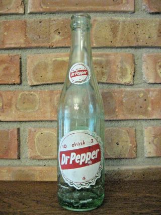 Vintage Glass Dr Pepper Bottle Cap 10 Oz.  Soda Bottle Acl 10 - 2 - 4