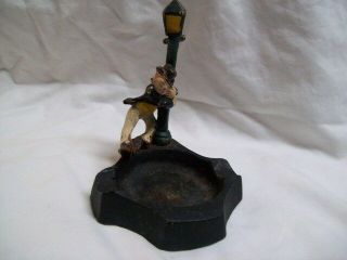 Vintage Cast Iron Ashtray " Drunk Man On A Lamp Post "