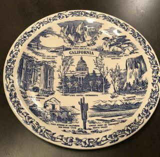 Vintage Vernon Kilns Souvenir Plate - State Of California - Blue 10.  5 "