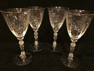 Set Of 4 Vintage Fostoria Cut And Etched Crystal Wine Glasses 7.  5”
