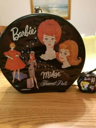 Vintage 1963 Barbie & Midge Travel Pals Zip Round Case Vinyl Blk W/orn Last One