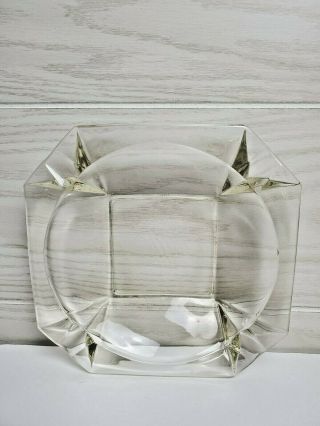 Mid Century Mcm Vintage Large 8 Inch Clear Glass Ashtray Heavy Cigar Holder