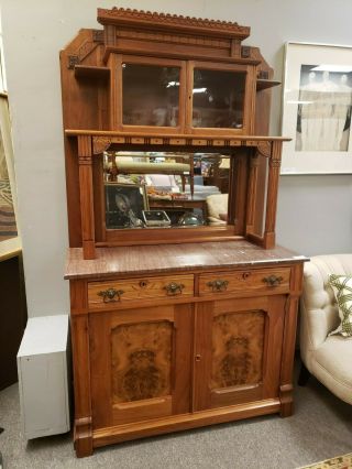 Antique Eastlake Marble Top Sideboard With Hutch