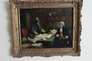 Antique Oil On Canvas By George Fox Titled Reading The Will 1816 - 1910