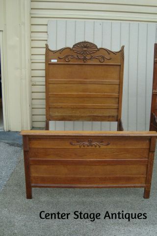 58761 Antique Victorian Solid Oak High Back Full Size Bed