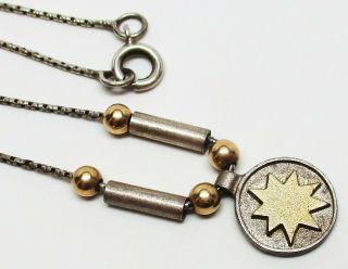 Vintage 925 Sterling Silver & 14k Gold Southwestern Sun Drop Designer Necklace