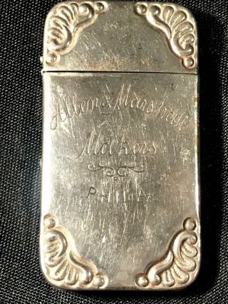 Antique Silver Plate Match Safe Allen Marshall Cigar Makers Philadelphia