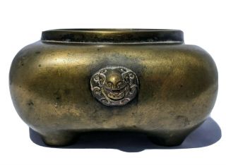 Antique Chinese Bronze Lion Mask Incense Burner Censer 19c