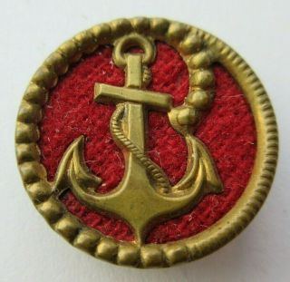 Fabulous Antique Vtg Fabric Back Metal Picture Button Boat Ship Anchor 1 " (a)