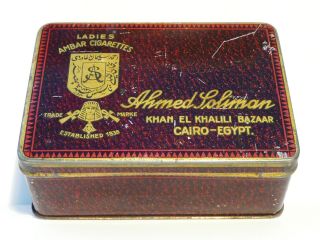 Vintage Egyptian Ahmed Solimon Ambar Cigarettes Tobacco Tin 1910s Cairo Egypt