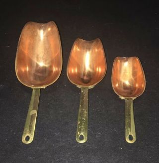 Vintage Copper 3 Piece Measuring Scoop Set Riveted Brass Handles
