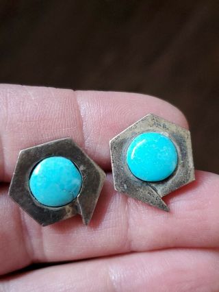 Vintage Texaco Mexico Sterling Silver Turquoise Pierced Earrings