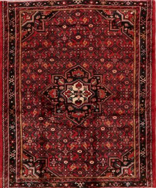 Vintage Geometric Hamedan Area Rug Traditional Hand - Knotted Oriental Carpet 6x7