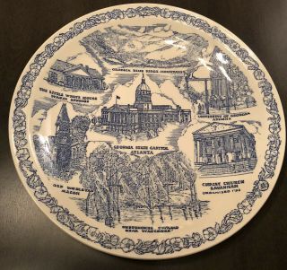 Vintage Vernon Kilns Souvenir Plate - State Of Georgia - Blue 10.  5 "