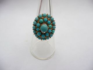 Antique Ladies 18ct Gold Turquoise Cluster Ring Size N 17.  18mm 6.  9 Grams