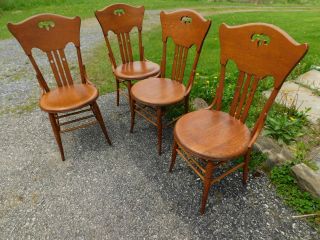 4 Antique Quartersawn Oak Bentwood Highback Arts Crafts Victorian Keyhole Chairs
