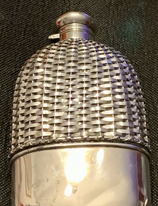 Antique Gorham Sterling Silver Basket Weave 1pt Whiskey Spirits Liquor Hip Flask