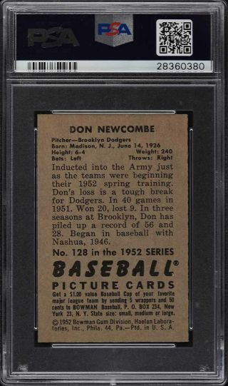 1952 Bowman Don Newcombe 128 PSA 8 NM - MT 2