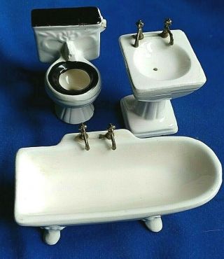 Vintage Sonia Messer Dollhouse Furniture / Bathroom Claw Foot Tub,  Sink,  Toilet